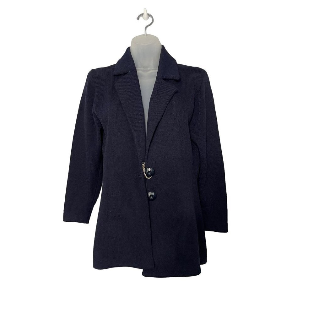 Vintage St. John Sportswear Classic Knit Jacket Blazer SZ P Button Collared Navy - Picture 1 of 12